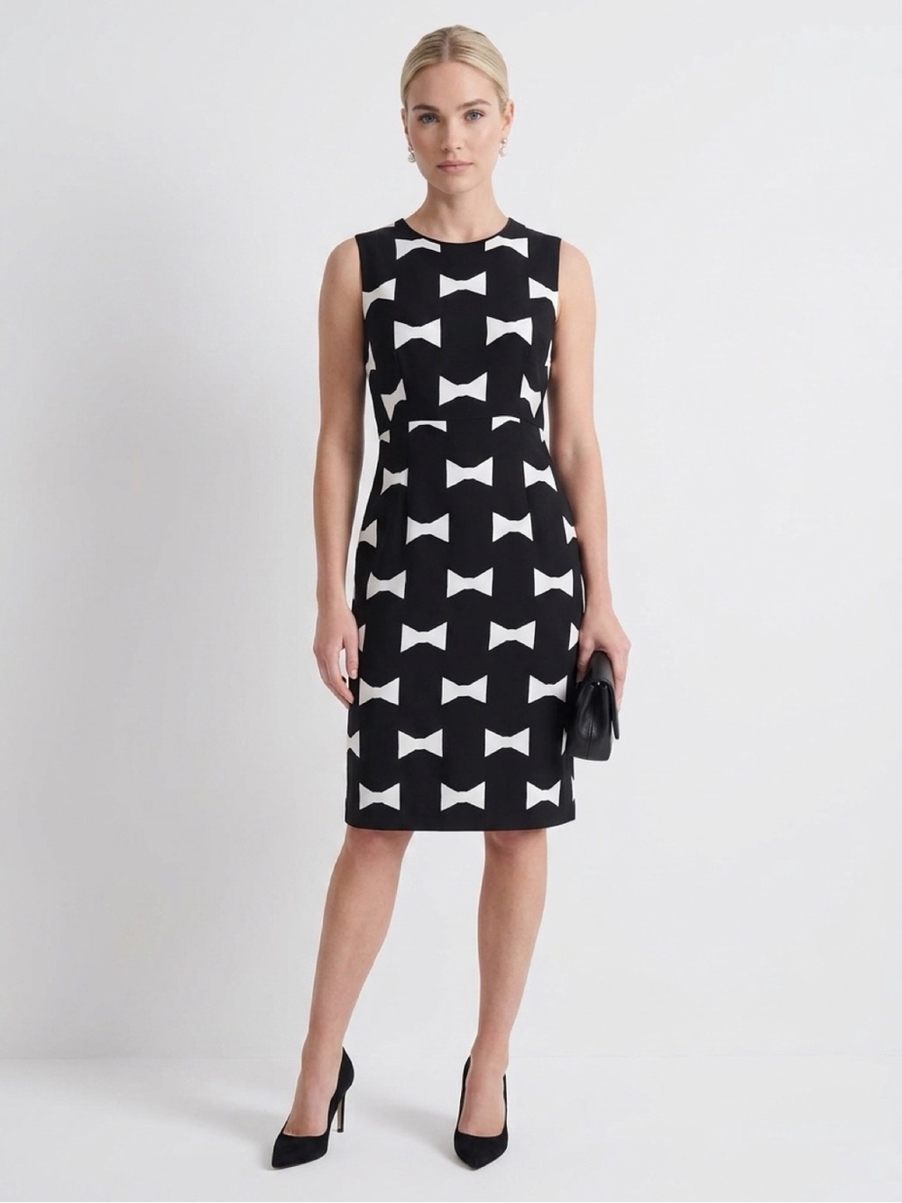 Kate Spade Cora Black & White Bow Print Sleeveless Sheath Dress